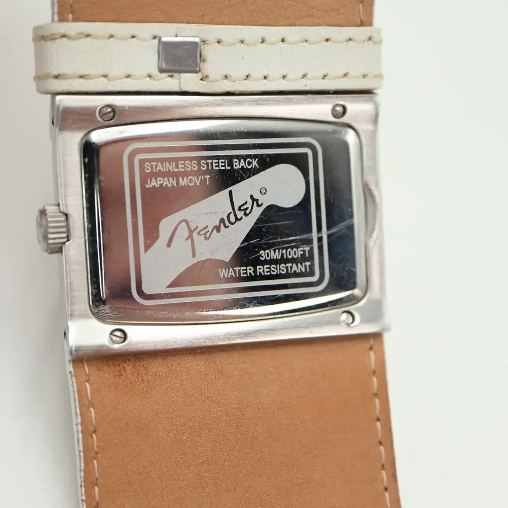 Fender Guitars Flames Skull White Leather 42mm Watch Y2K Rare w New Battery